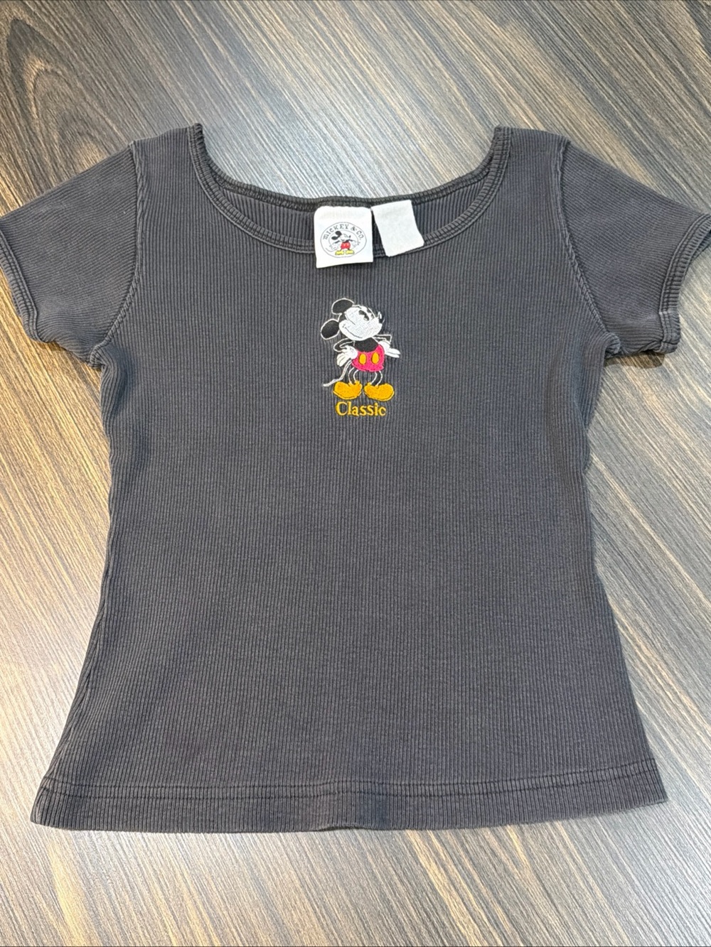 Y2K Mickey & Co Embroidered Ribbed Baby Tee Small? No Size Tag